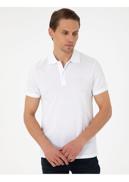 Beyaz Slim Fit %100 Pamuk Polo Yaka Basic Tişört modelleri
