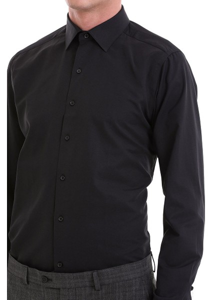 Siyah Slim Fit Desenli Pamuklu Slim Yaka Uzun Kollu Klasik Gömlek indirimleri