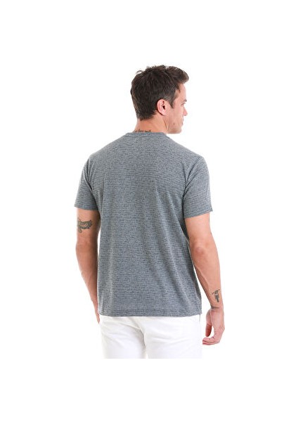 Indigo Regular Fit Jakarlı Bisiklet Yaka Keten Tişört