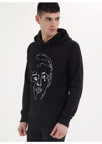 Siyah Baskılı Kapüşonlu Pamuk Regular Fit Erkek Sweatshirt Portraıt Hoodıe fiyatları