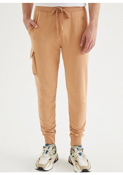 Açık Kahve Cepli Pamuklu Regular Fit Lastikli Paça Erkek Eşofman Altı Core Utılıty Jogger