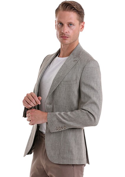 Kahverengi Comfort Fit Desenli Sivri Yaka Casual Keten Ceket fırsatları