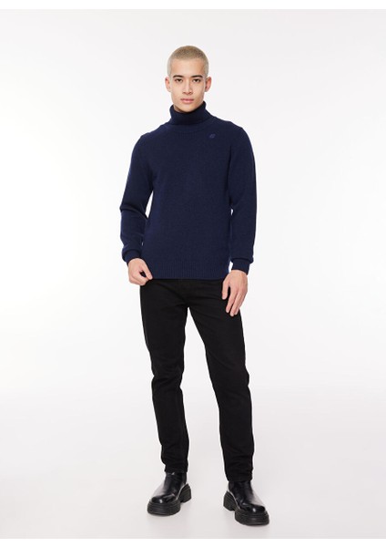 Klasik Yaka Normal Düz Mavi Erkek Kazak K2112QW_HENRY Lambswool