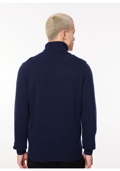 Klasik Yaka Normal Düz Mavi Erkek Kazak K2112QW_HENRY Lambswool