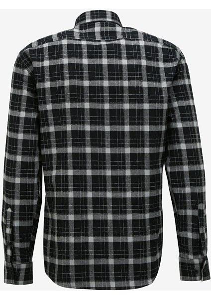 Slim Fit Gömlek Yaka Siyah - Gri Erkek Gömlek 1089817