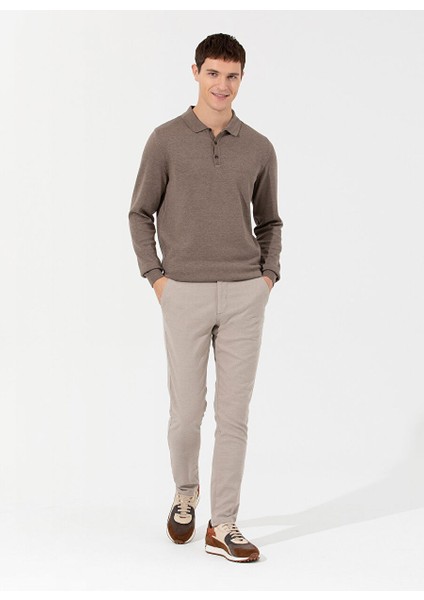 Normal Bel Normal Paça Slim Fit Bej Erkek Pantolon Mody