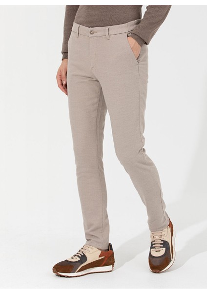 Normal Bel Normal Paça Slim Fit Bej Erkek Pantolon Mody
