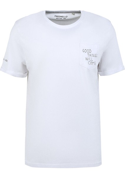 Bisiklet Yaka Beyaz Erkek T-Shirt FM23S16TGWHITE