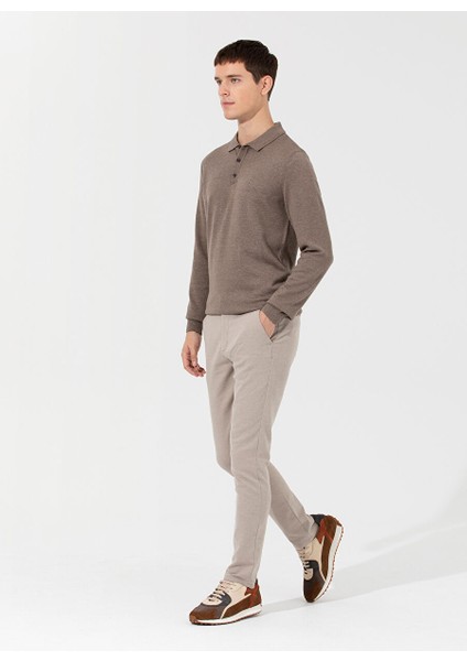 Normal Bel Normal Paça Slim Fit Bej Erkek Pantolon Mody