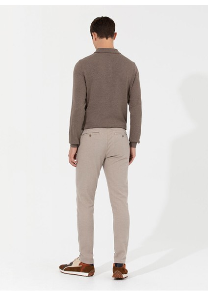 Normal Bel Normal Paça Slim Fit Bej Erkek Pantolon Mody