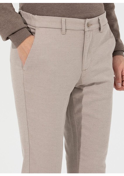 Normal Bel Normal Paça Slim Fit Bej Erkek Pantolon Mody