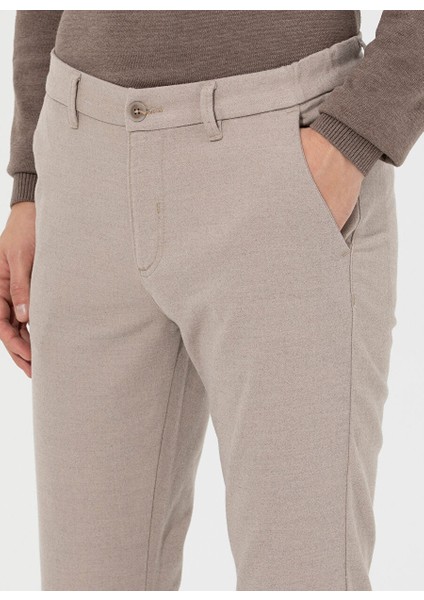 Normal Bel Normal Paça Slim Fit Bej Erkek Pantolon Mody