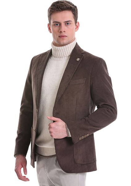 Vizon Slim Fit Düz Mono Yaka Pamuklu Kadife Ceket