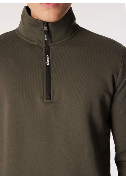 Haki Erkek Dik Yaka Relaxed Sweatshirt C4WM-SWT4256