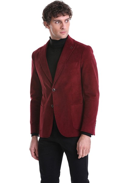 Bordo Slim Fit Düz Mono Yaka Pamuklu Kadife Ceket modelleri