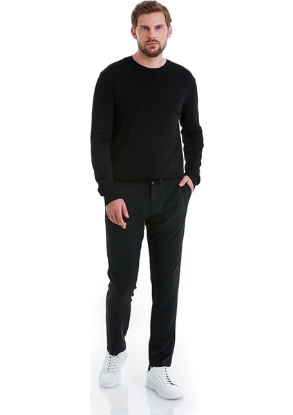 Siyah Regular Fit Düz Bisiklet Yaka Rayon Kazak