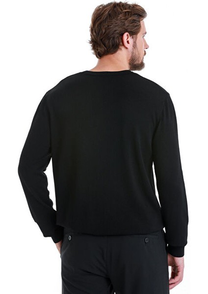 Siyah Regular Fit Düz Bisiklet Yaka Rayon Kazak