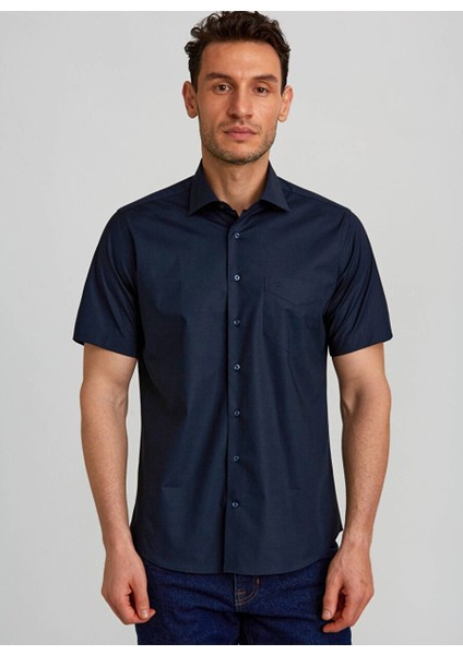 Regular Fit Kısa Kollu Klasik Lacivert Erkek Gömlek GM23Y231170_D39