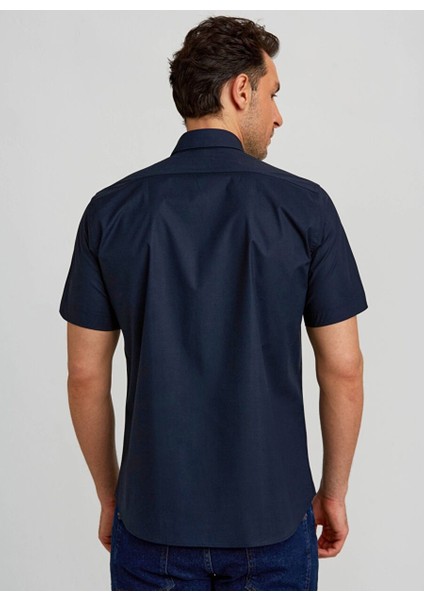 Regular Fit Kısa Kollu Klasik Lacivert Erkek Gömlek GM23Y231170_D39