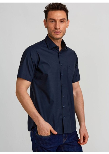 Regular Fit Kısa Kollu Klasik Lacivert Erkek Gömlek GM23Y231170_D39