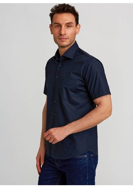 Regular Fit Kısa Kollu Klasik Lacivert Erkek Gömlek GM23Y231170_D39