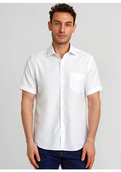 Regular Fit Kısa Kollu Beyaz Erkek Gömlek GM23Y231172_D01