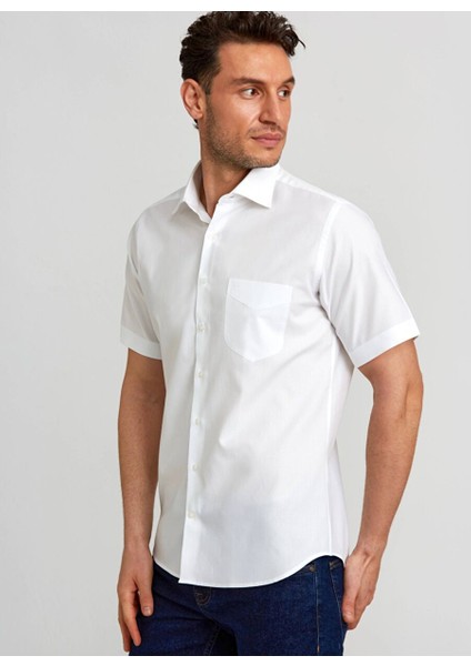 Regular Fit Kısa Kollu Beyaz Erkek Gömlek GM23Y231172_D01