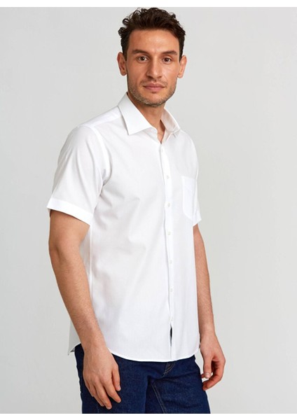 Regular Fit Kısa Kollu Beyaz Erkek Gömlek GM23Y231172_D01