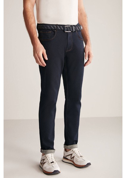 Slim Fit Lacivert 5 Cepli Denim Pantolon modelleri