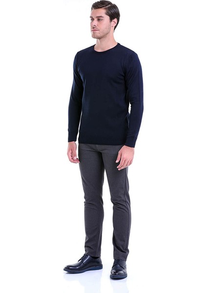Lacivert Comfort Fit Düz Bisiklet Yaka Yünlü Kazak modelleri