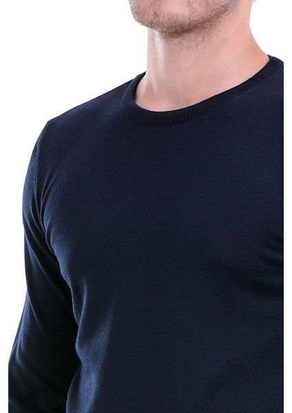 Lacivert Comfort Fit Düz Bisiklet Yaka Yünlü Kazak fırsatları