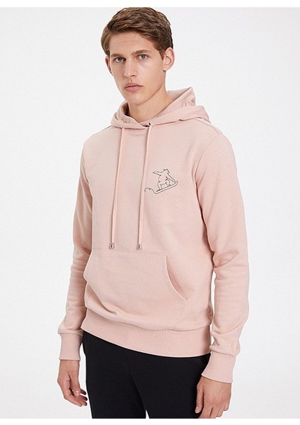 Pembe Baskılı Kapüşonlu Pamuk Regular Fit Erkek Sweatshirt Polar Bear Lıne Hoodıe