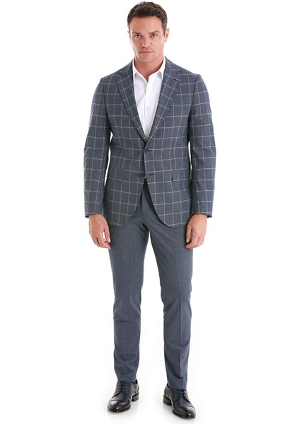 Lacivert Slim Fit Çizgili Mono Yaka Takım Elbise fiyatları