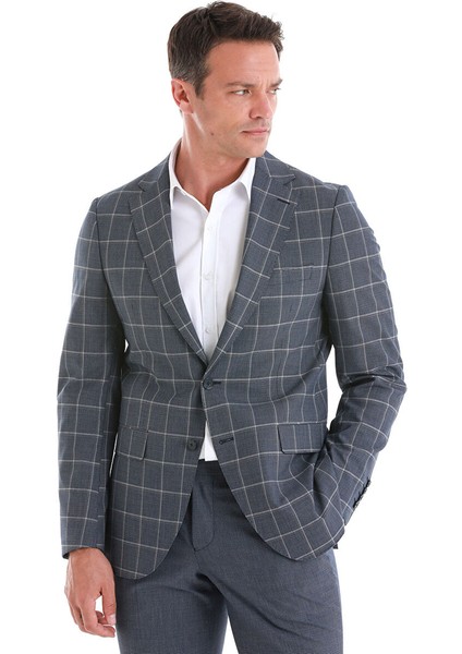 Lacivert Slim Fit Çizgili Mono Yaka Takım Elbise modelleri