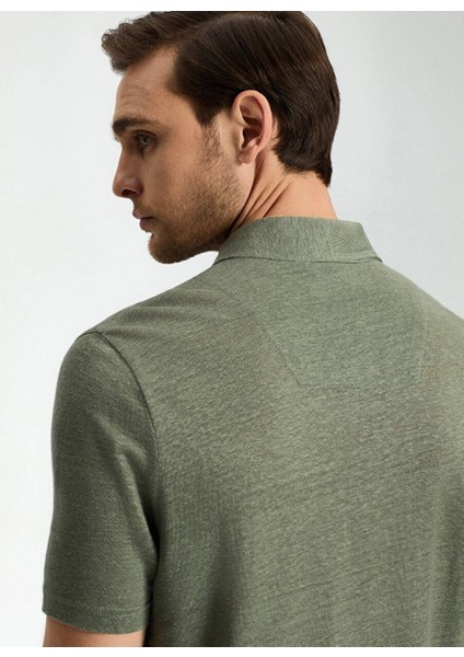 Saf Keten Haki Polo Yaka T-Shirt modelleri