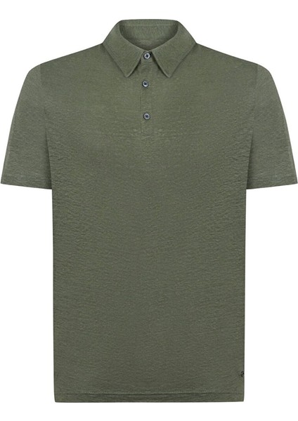 Saf Keten Haki Polo Yaka T-Shirt