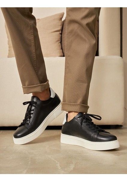 Siyah-Beyaz Erkek Deri Sneaker 115822R