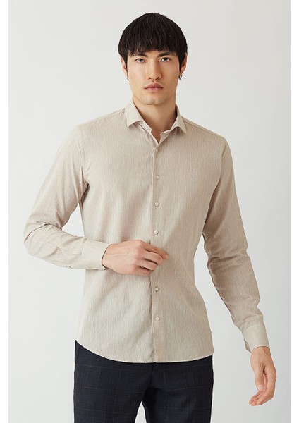 Erkek Regular Fit Uzun Kollu Spor Gömlek Bej GM22Y221044_D07