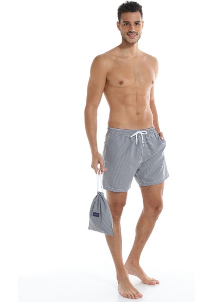 Lacivert-Beyaz Erkek Slim Fit Şort Mayo 1003