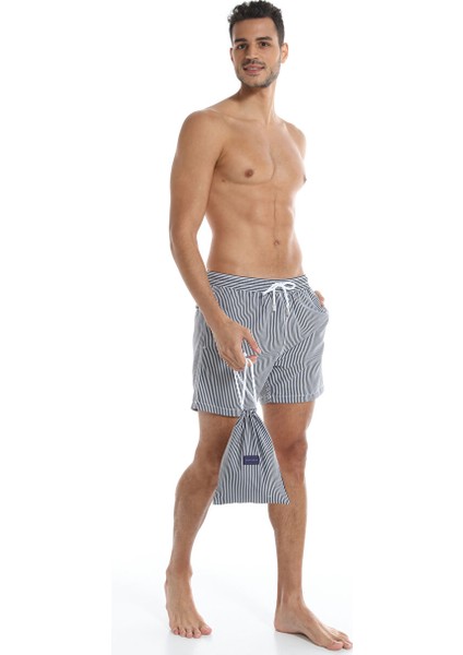 Lacivert-Beyaz Erkek Slim Fit Şort Mayo 1003