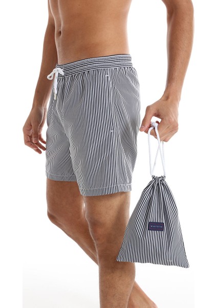 Lacivert-Beyaz Erkek Slim Fit Şort Mayo 1003