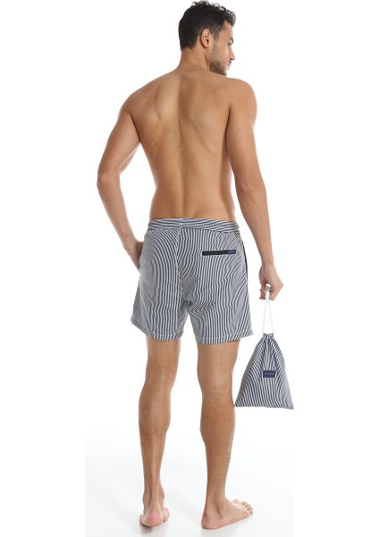 Lacivert-Beyaz Erkek Slim Fit Şort Mayo 1003