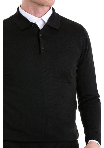 Siyah Comfort Fit Düz Polo Yaka Yünlü Kazak fırsatları