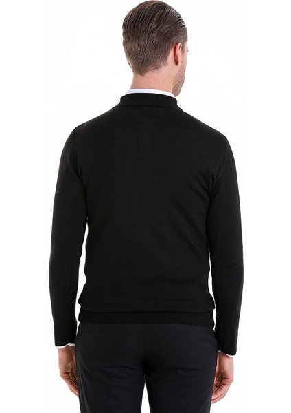 Siyah Comfort Fit Düz Polo Yaka Yünlü Kazak indirimleri