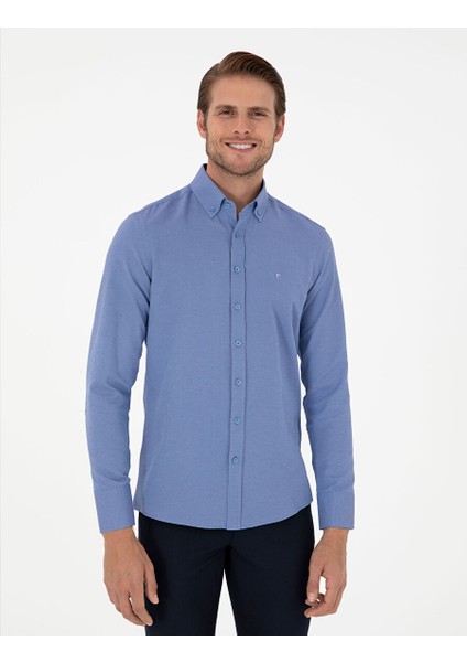 Mavi Oxford Slim Fit Uzun Kollu Gömlek modelleri