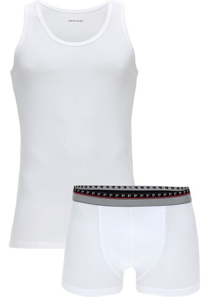 Beyaz Pamuklu Atlet Boxer Set