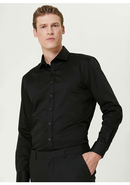 Siyah Erkek Gömlek Slim Fit Düz Gömlek 1092990