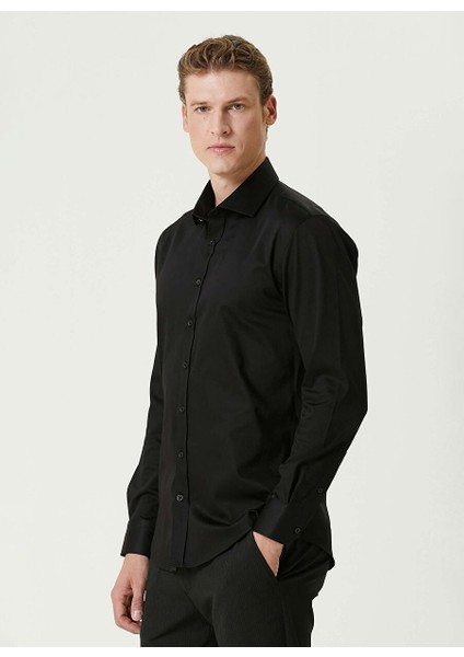 Siyah Erkek Gömlek Slim Fit Düz Gömlek 1092990