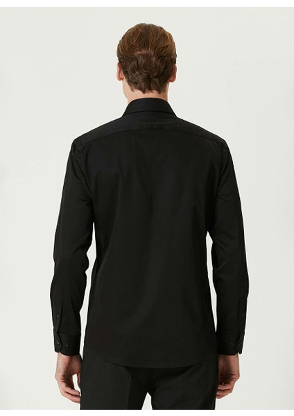 Siyah Erkek Gömlek Slim Fit Düz Gömlek 1092990