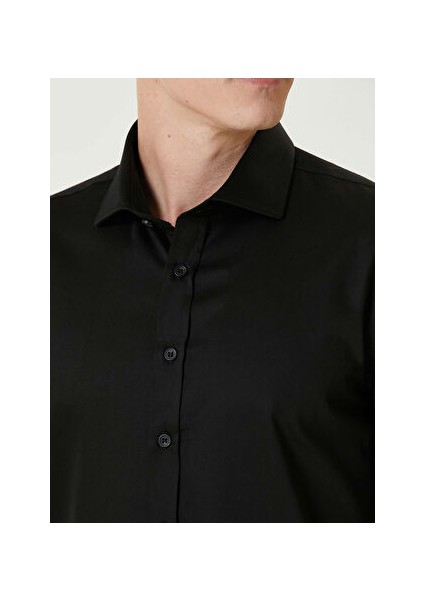 Siyah Erkek Gömlek Slim Fit Düz Gömlek 1092990